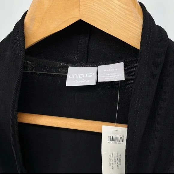 Chico’s Womens NEW Travelers Tie Front Jacket Size XL Black Slinky Knit - Picture 5 of 10